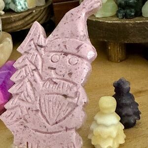 Christmas Snowman w/Tree Rare Pink Jasper Crystal